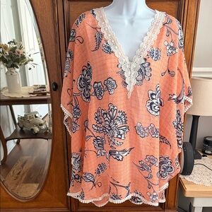 Francesca's Collections Orange and Blue Floral Coverup
